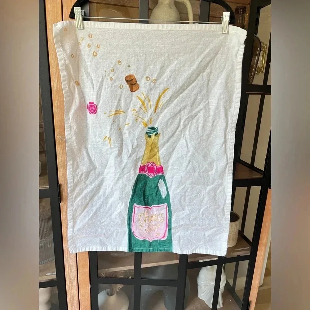 Anthropologie Cheers To Many Years Champagne Dish Towel anniversary embroidered